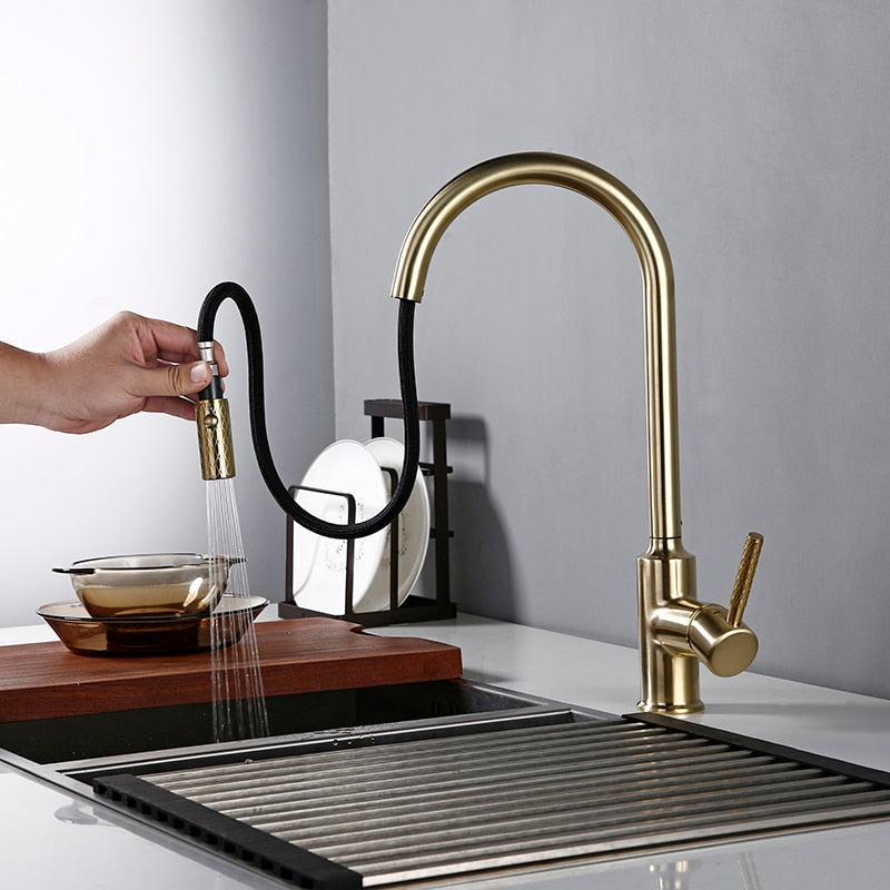 Sela - Gold Kitchen Faucet With Sprayer