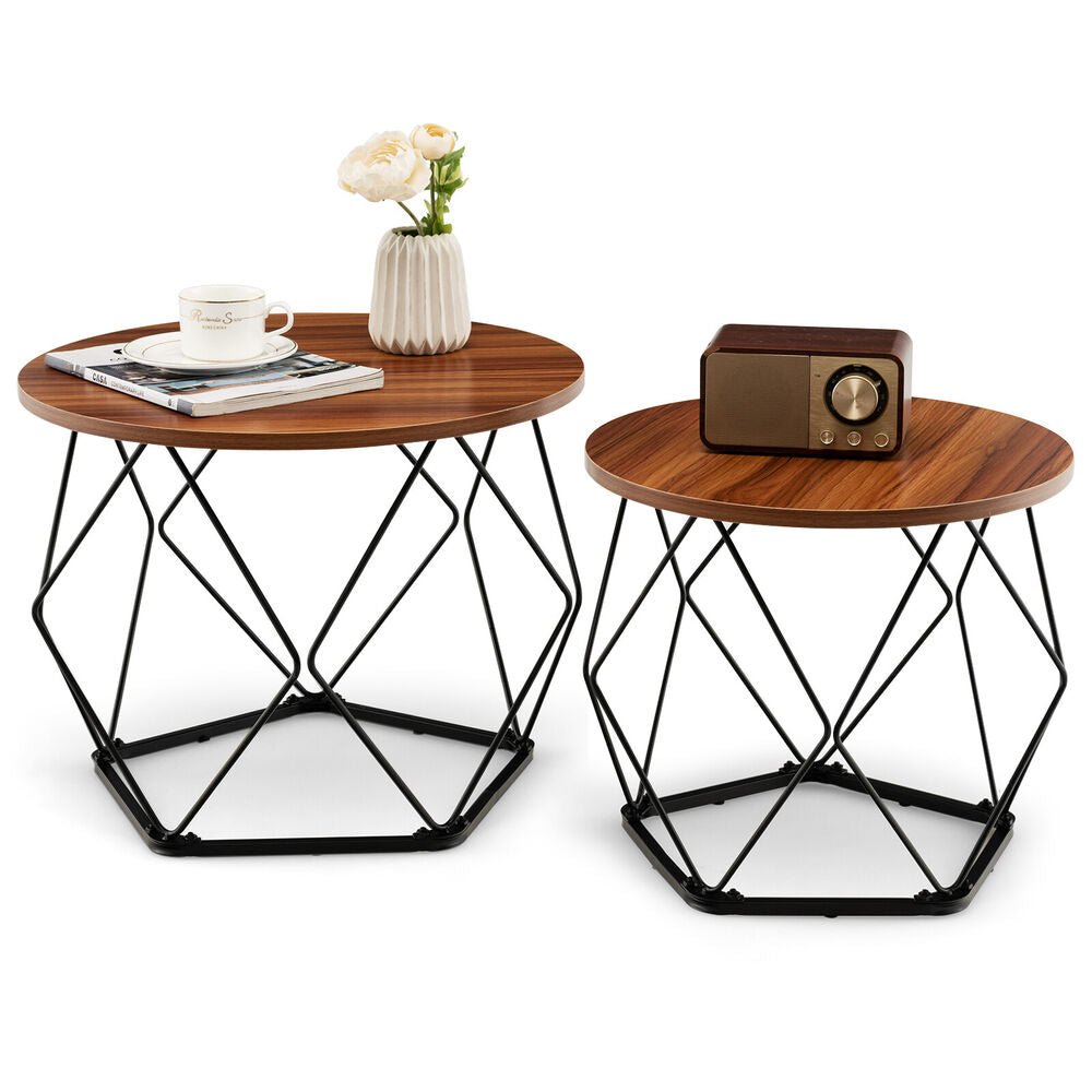 Ester - Round Wood Coffee Table Set of 2 Oval Coffee Table - Grella Boutique