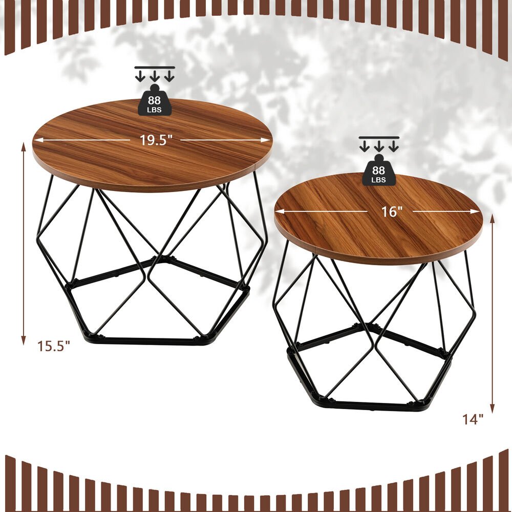Ester - Round Wood Coffee Table Set of 2 Oval Coffee Table - Grella Boutique